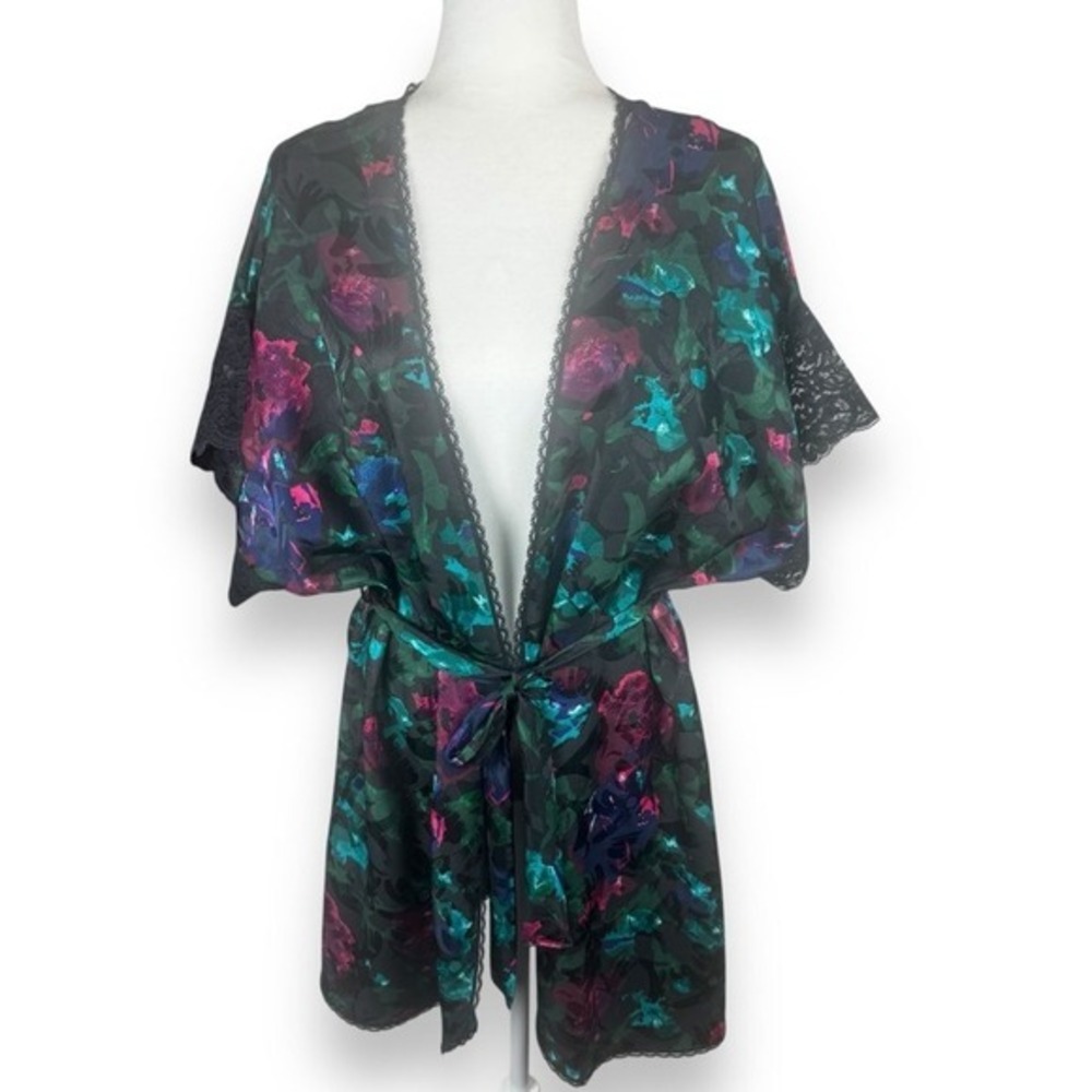 Vintage Lingerie Lucie Ann Floral‎ Lace Trim Robe Size Medium Boudoir USA Made